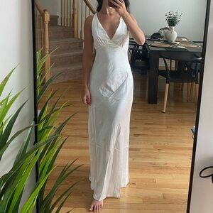 Satin V Neck Backless Sleeveless Maxi Dress